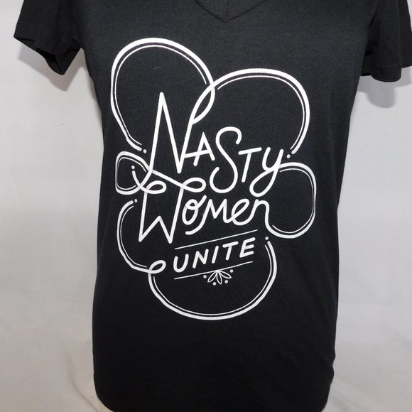 NASTY WOMEN UNITE Womens L Black Short sleeve V Neck T Shirt - Picture 2 of 8